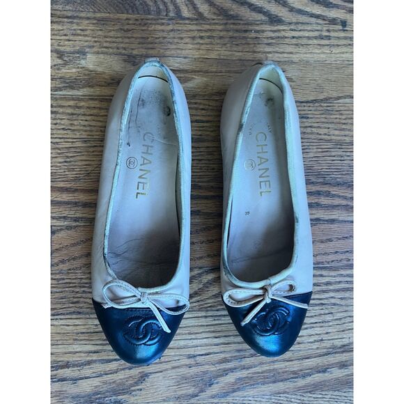 Coco CHANEL Cream Black Leather Ballet Flat Slip On Shoes Women's Size EU 36 - Picture 7 of 7